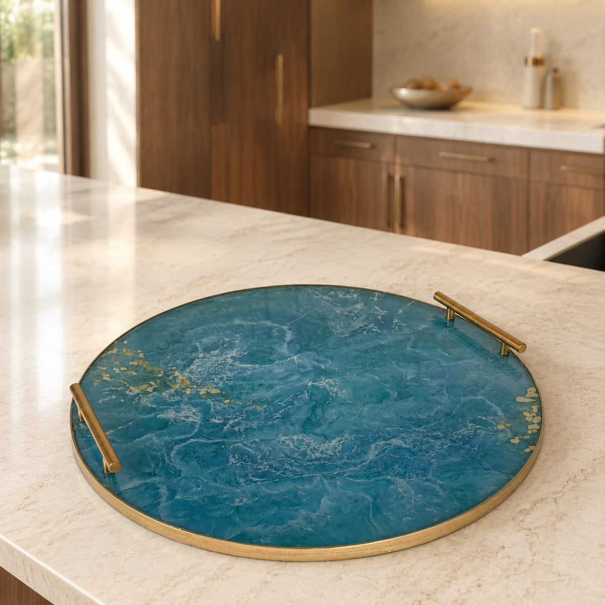 Ocean Colors Ottoman tray handmade epoxy resin geode design