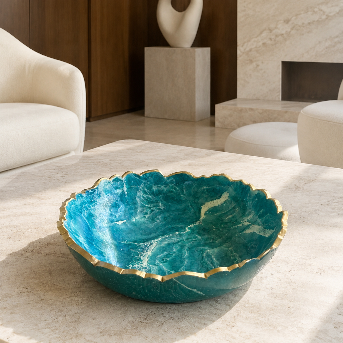 Small Ocean Colors bowl, 8x2" geode design epoxy resin