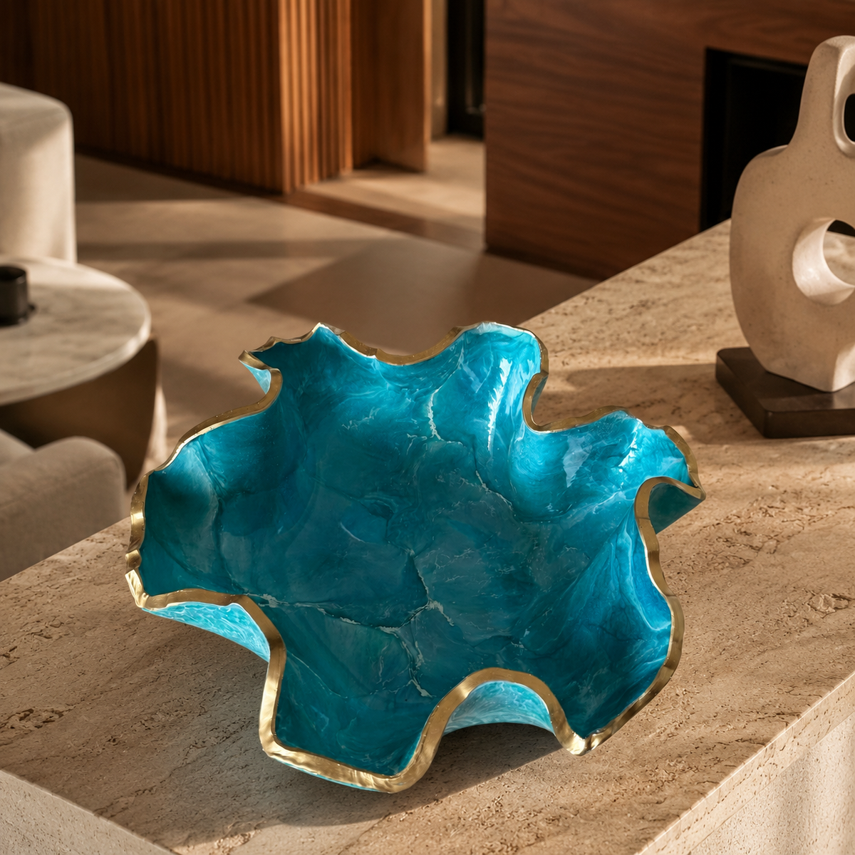 Medium Ocean Colors bowl, 11x3" geode design epoxy resin