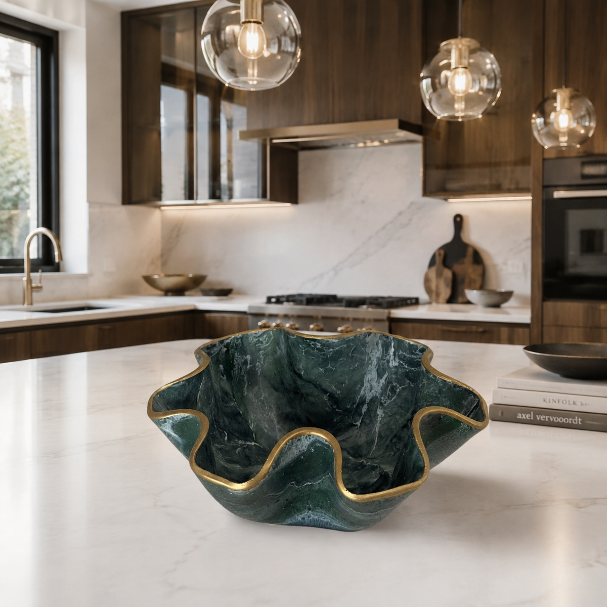 X Small Green bowl, 8x3" geode design epoxy resin