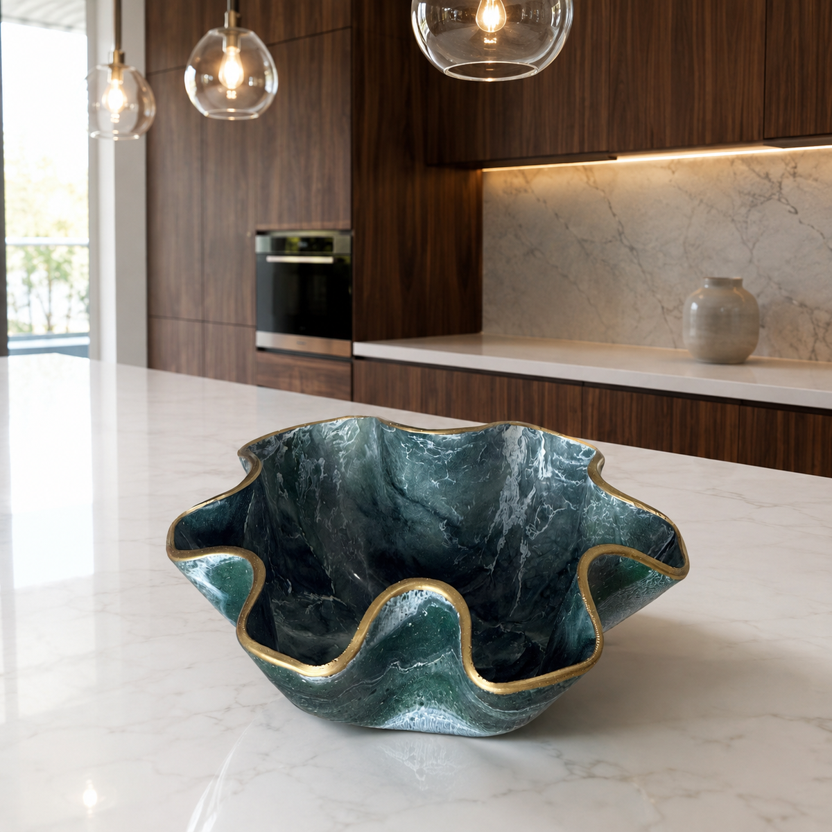 X Small Green bowl, 8x3" geode design epoxy resin