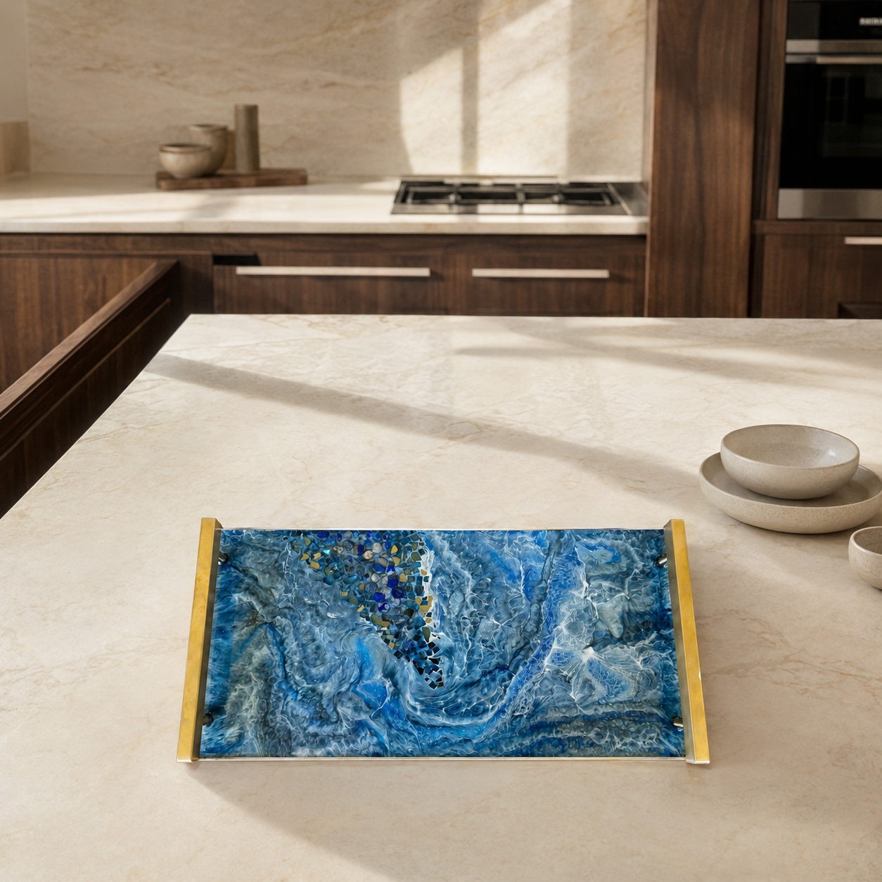 Blue large Charcuterie tray 18x9" handmade epoxy resin geode design