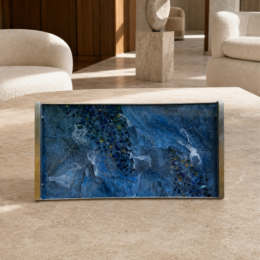 Blue large Charcuterie tray 18x9" handmade epoxy resin geode design