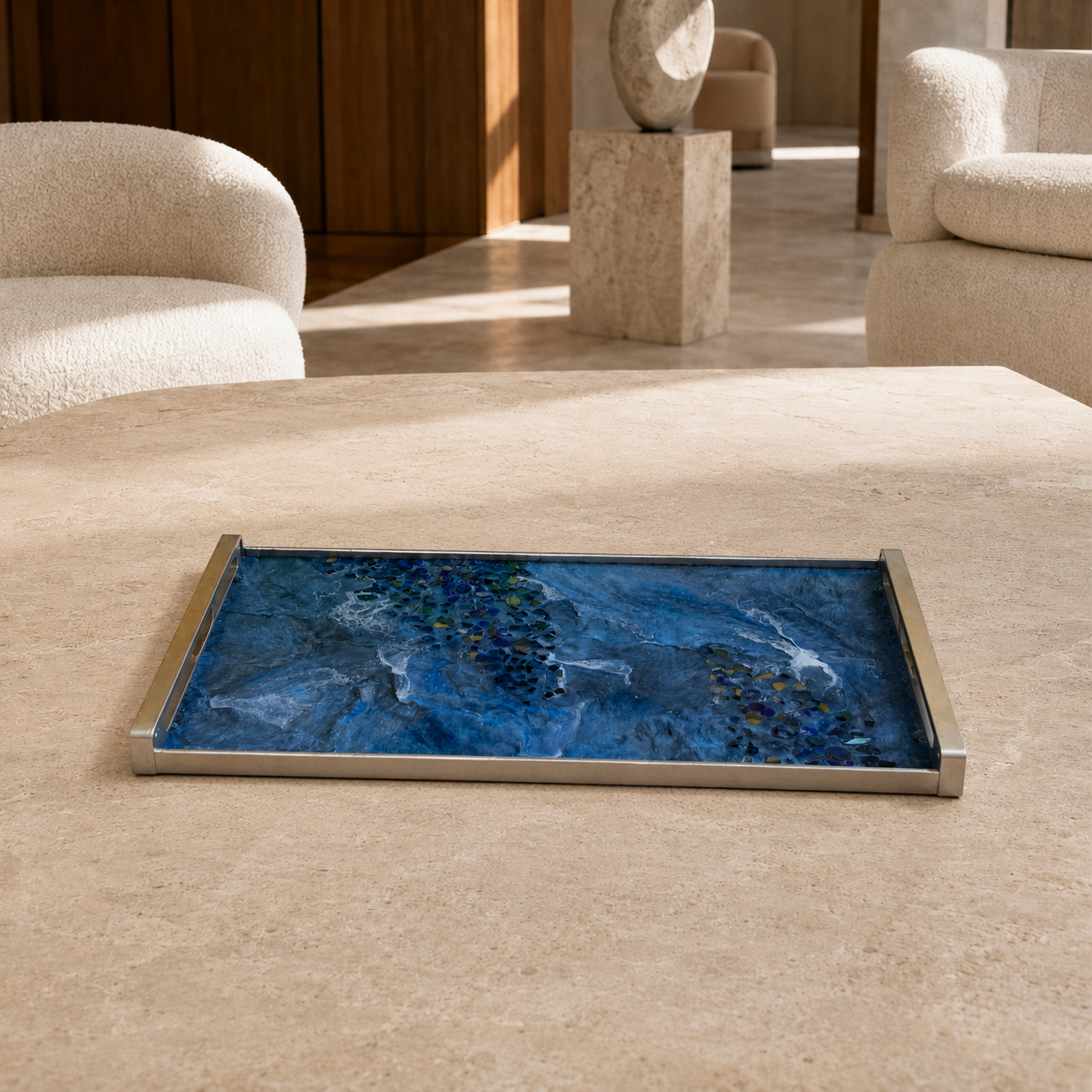 Blue large Charcuterie tray 18x9" handmade epoxy resin geode design