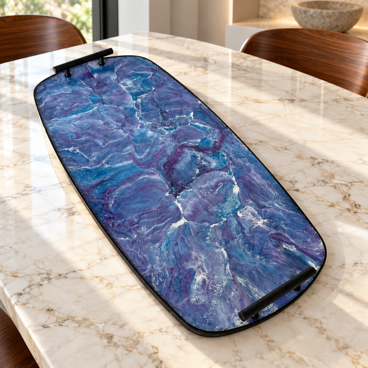 Blue and Purple large Party tray 24x13" handmade epoxy resin geode design