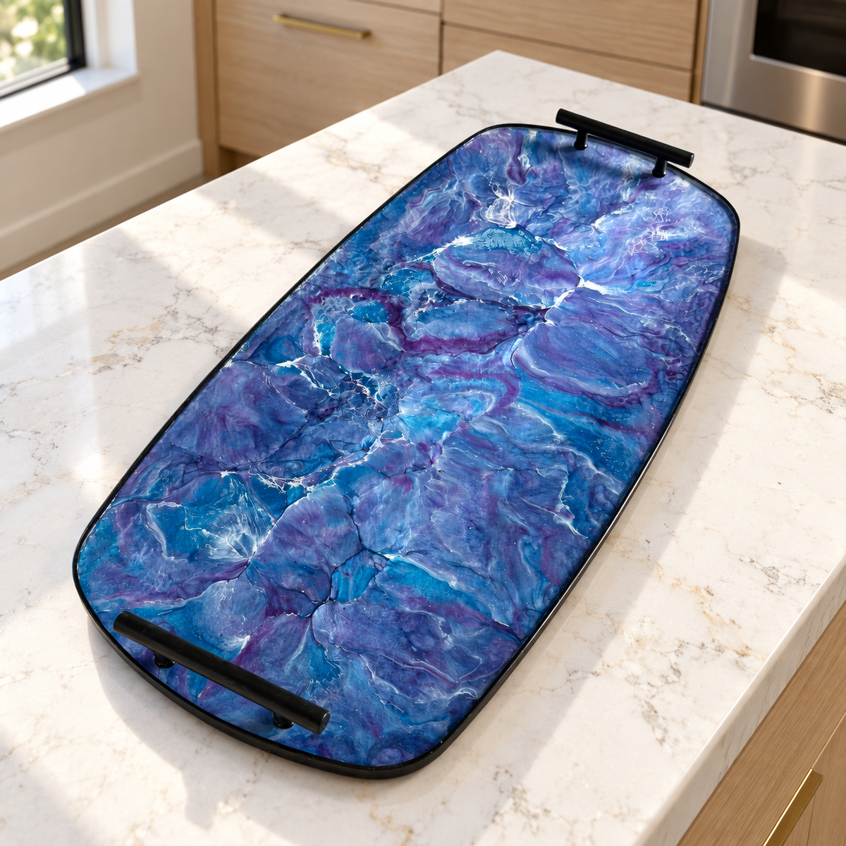Blue and Purple large Party tray 24x13" handmade epoxy resin geode design
