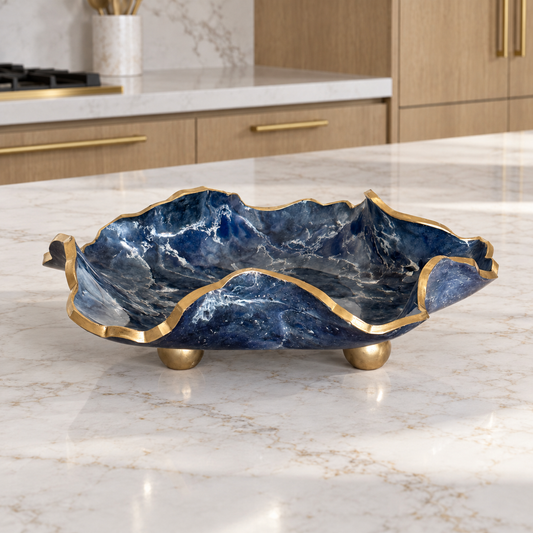 8" Blue Geode Design Epoxy Resin Catchall Bowl with Feet