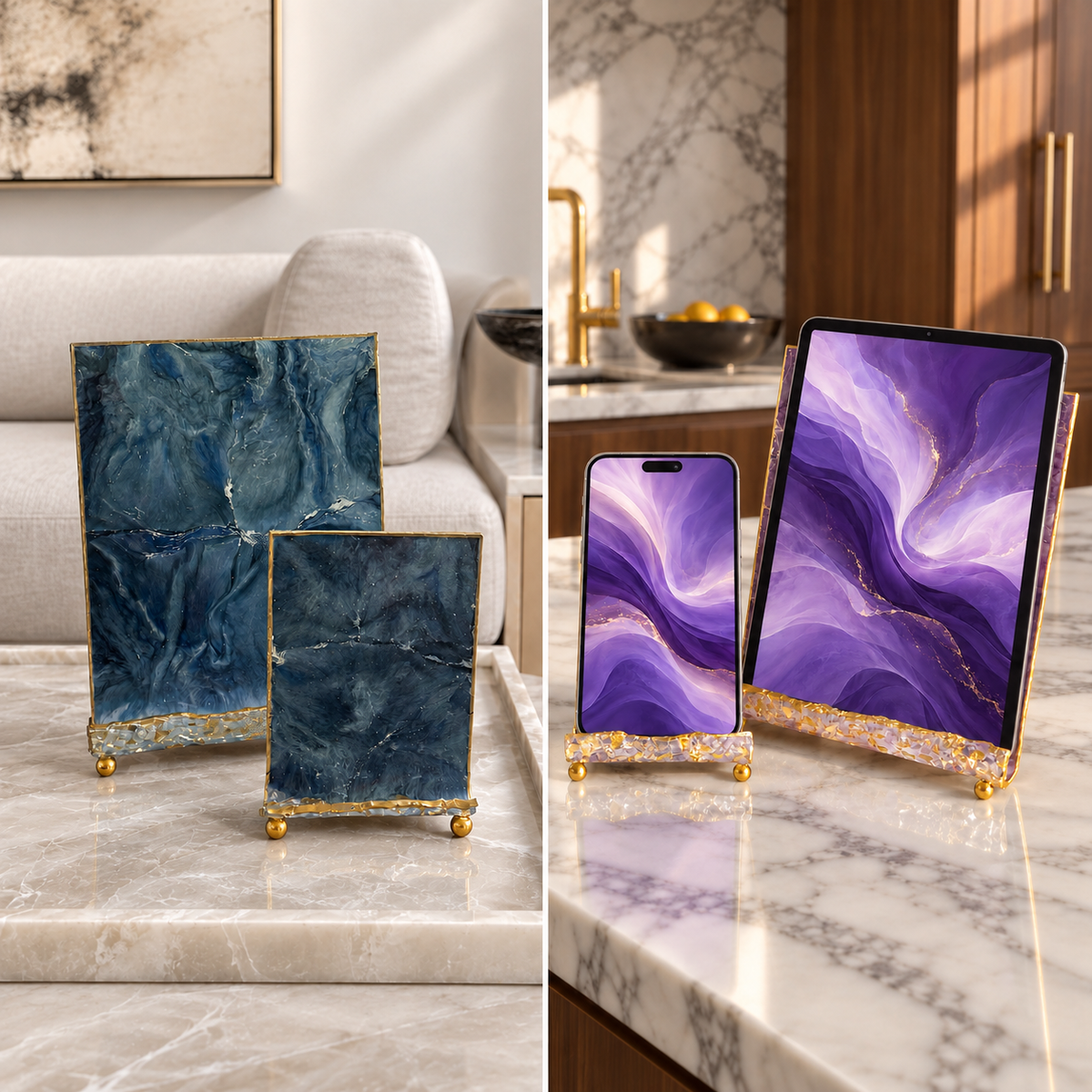 Blue Handmade Geode Design Epoxy Resin Phone & Tablet Holder
