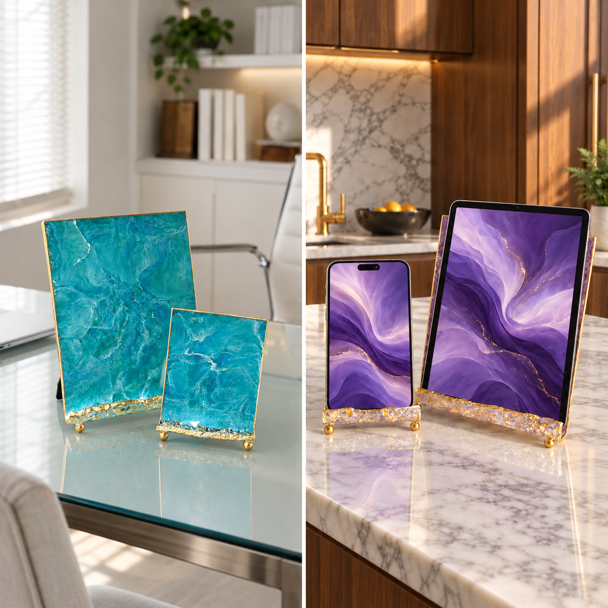 Ocean Colors Handmade Geode Design Epoxy Resin Phone & Tablet Holder