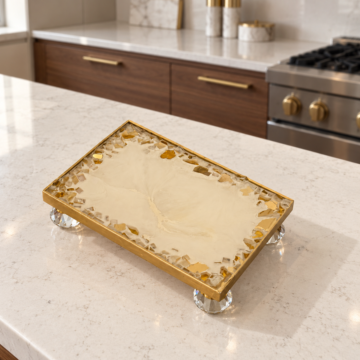 White rectangle tray handmade epoxy resin geode design, 3 sizes