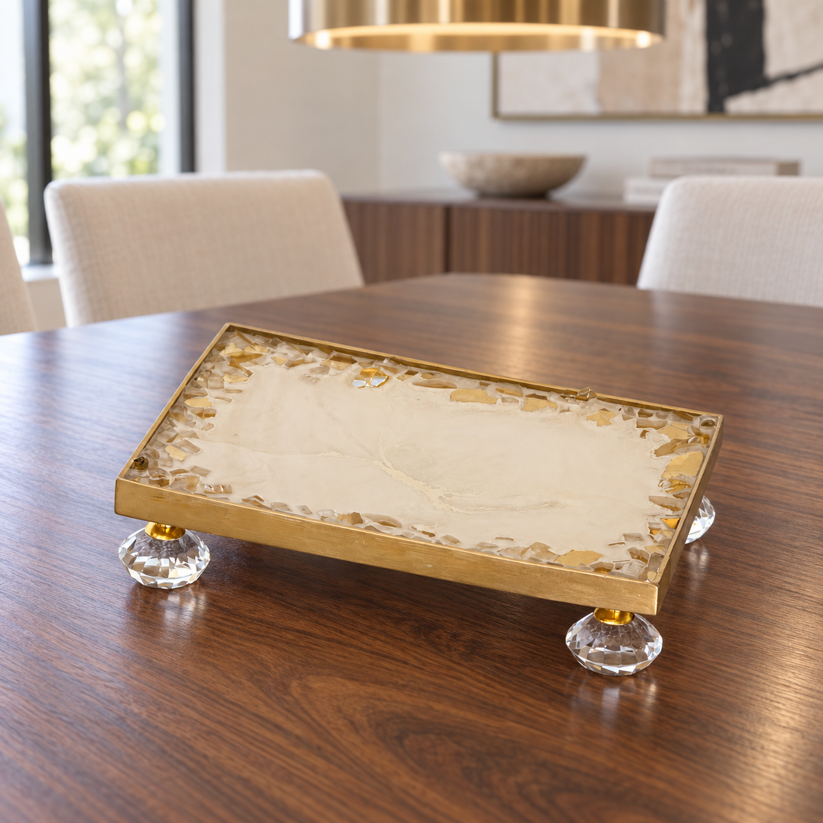 White rectangle tray handmade epoxy resin geode design, 3 sizes