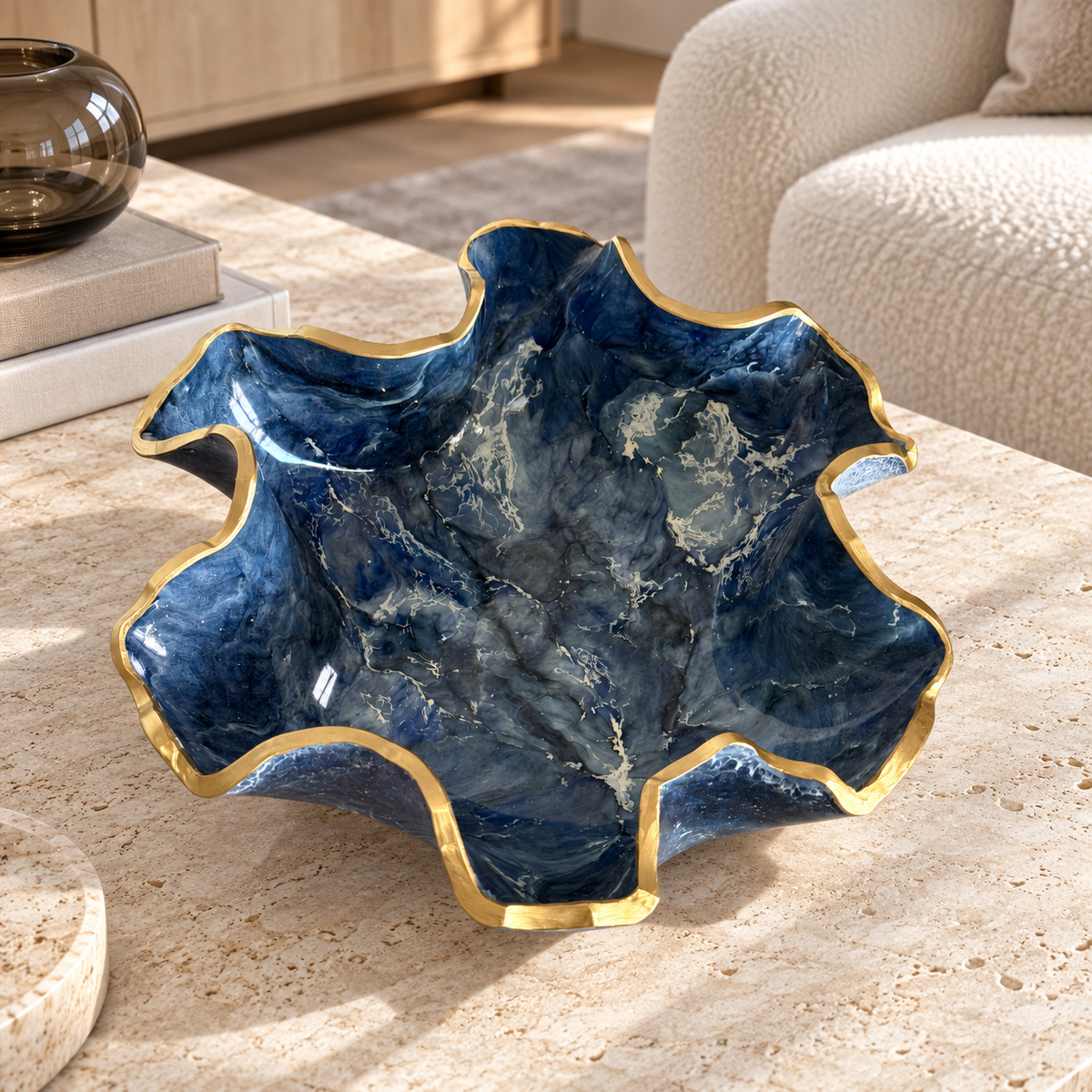 Medium Blue bowl, 11x3" geode design epoxy resin