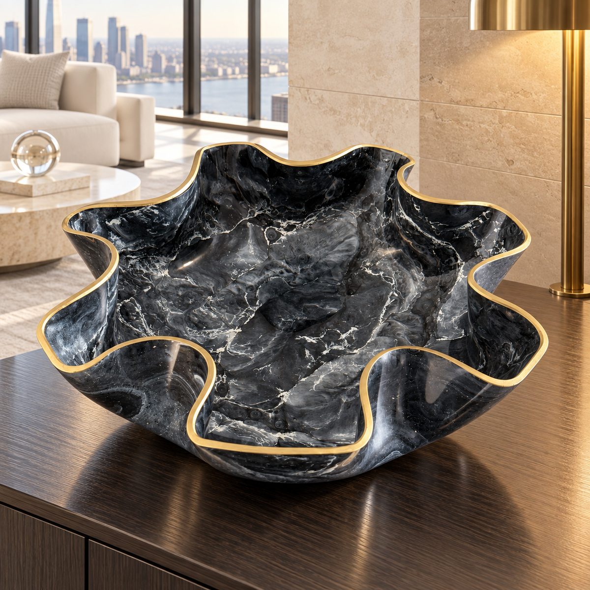 Large Black bowl, 18x3" geode design epoxy resin