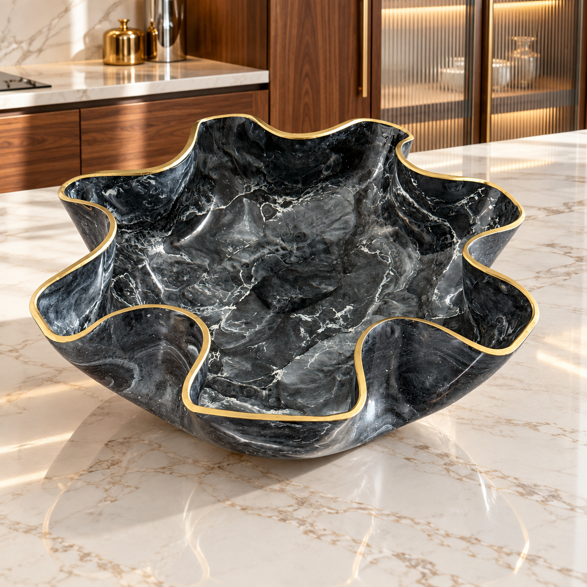 Large Black bowl, 18x3" geode design epoxy resin