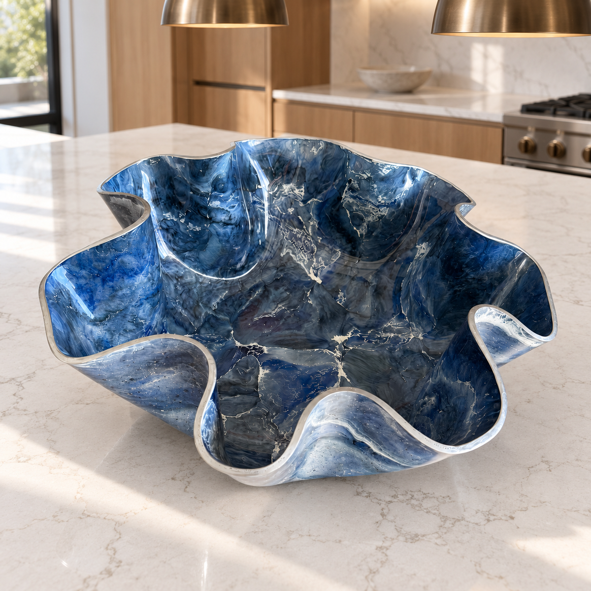 Large Blue bowl, 18x3" geode design epoxy resin