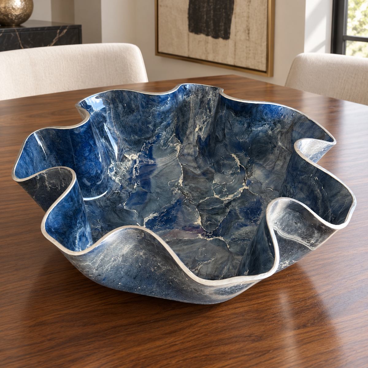 Large Blue bowl, 18x3" geode design epoxy resin