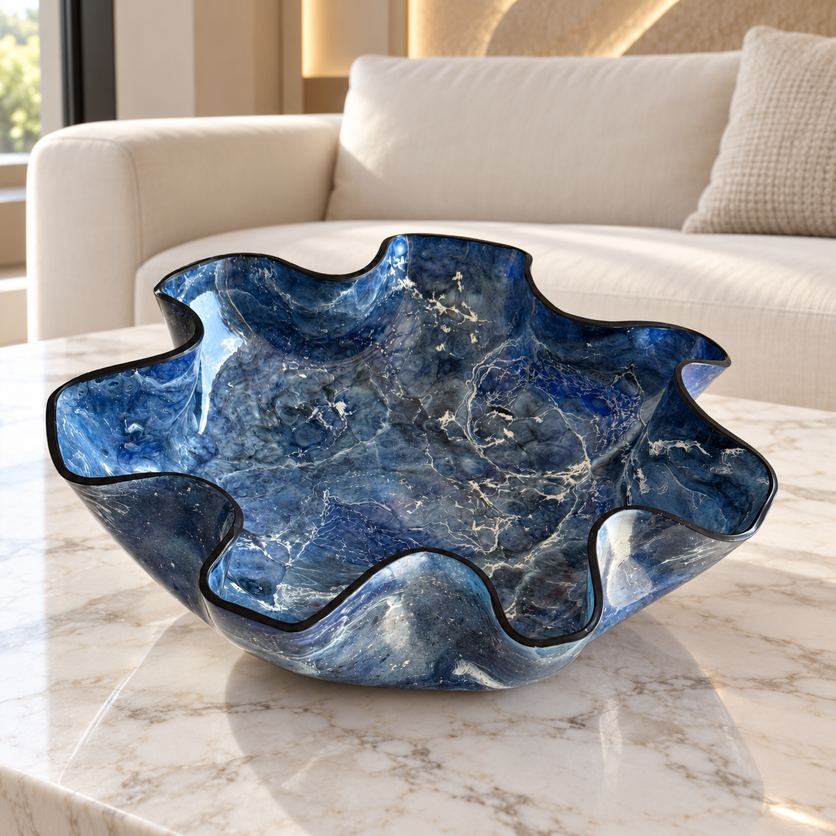 Large Blue bowl, 18x3" geode design epoxy resin