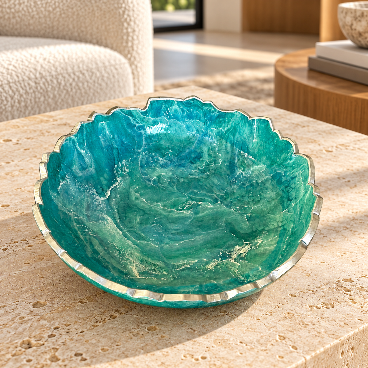 Small Ocean Colors bowl, 8x2" geode design epoxy resin