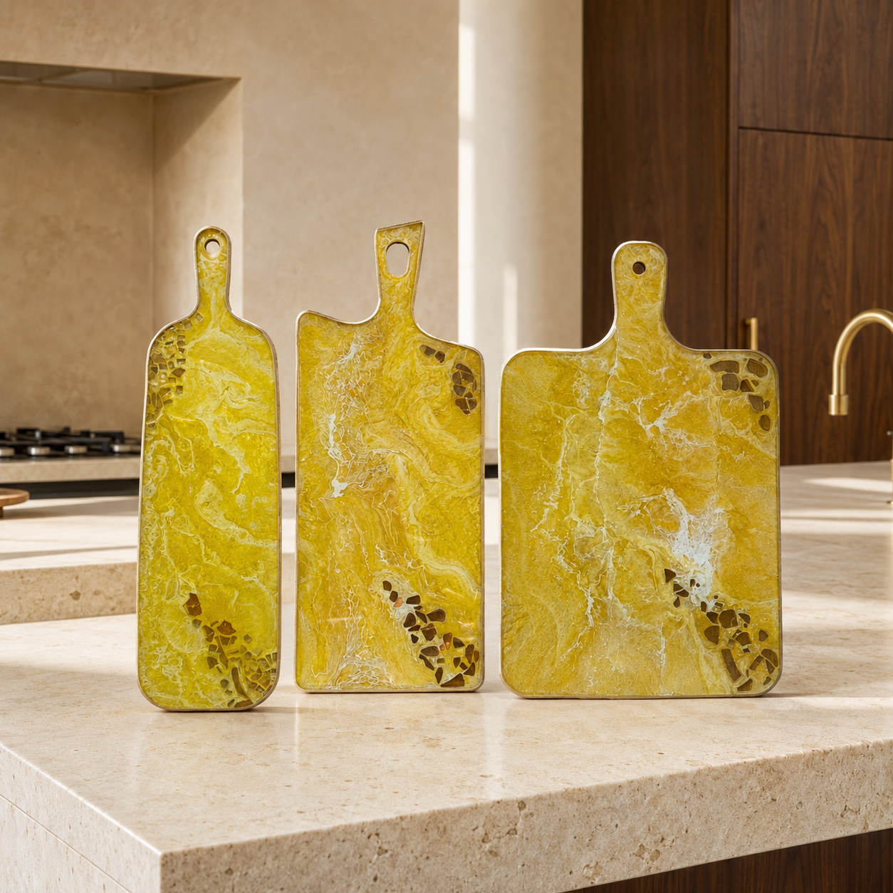Yellow Cheese board, 3 sizes handmade epoxy resin geode design