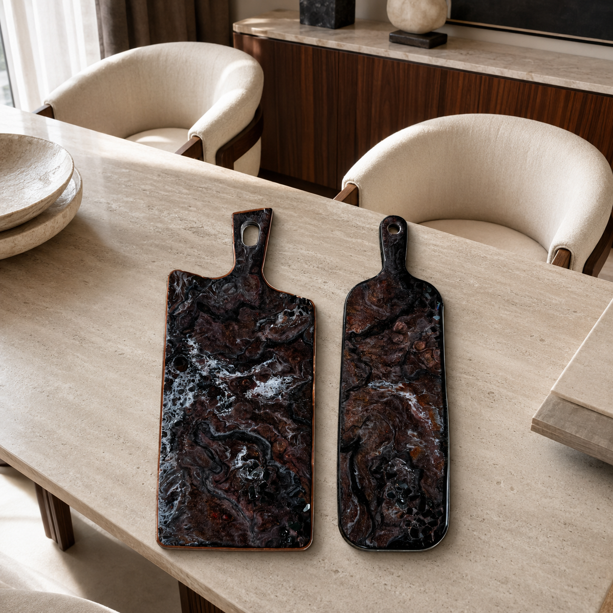 Black, Bronze and Copper Cheese board, 3 sizes handmade epoxy resin geode design