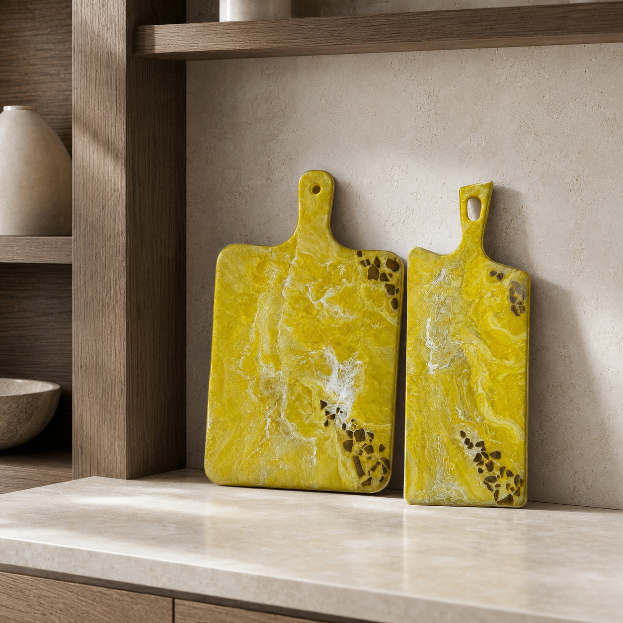 Yellow Cheese board, 3 sizes handmade epoxy resin geode design