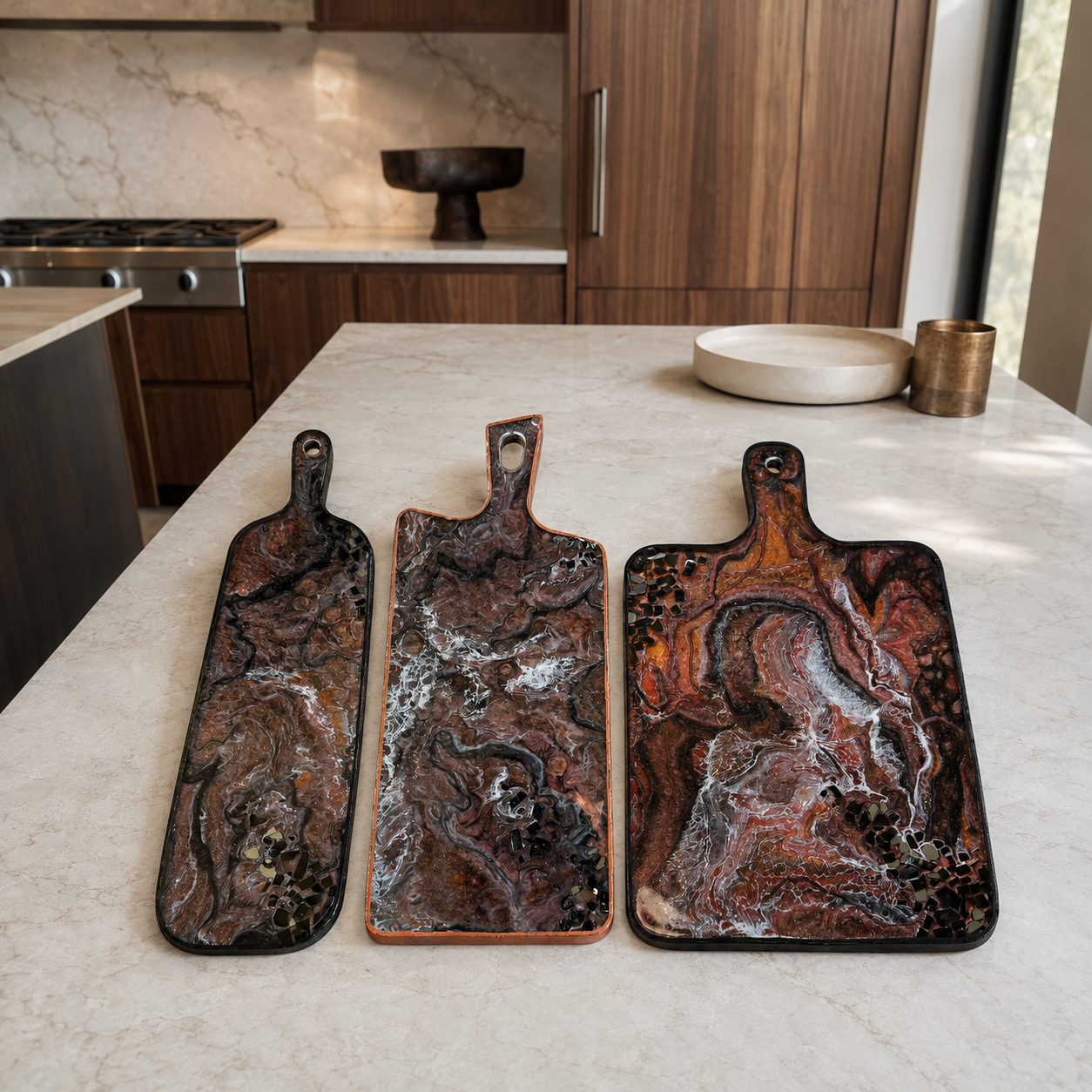 Black, Bronze and Copper Cheese board, 3 sizes handmade epoxy resin geode design