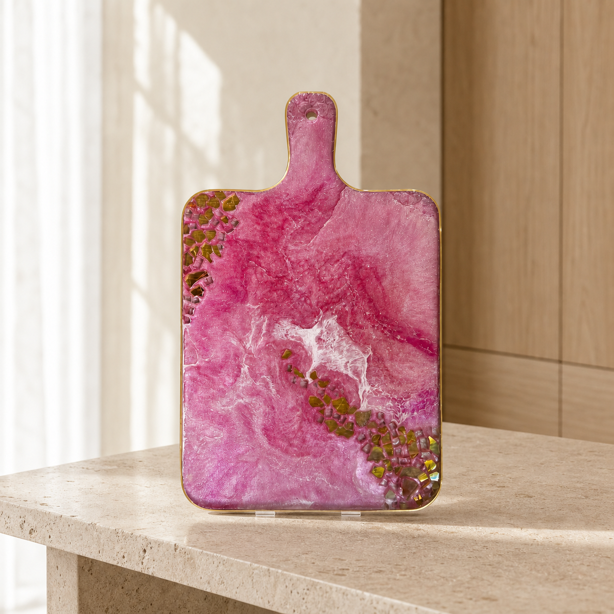Pink Cheese board, 3 sizes handmade epoxy resin geode design