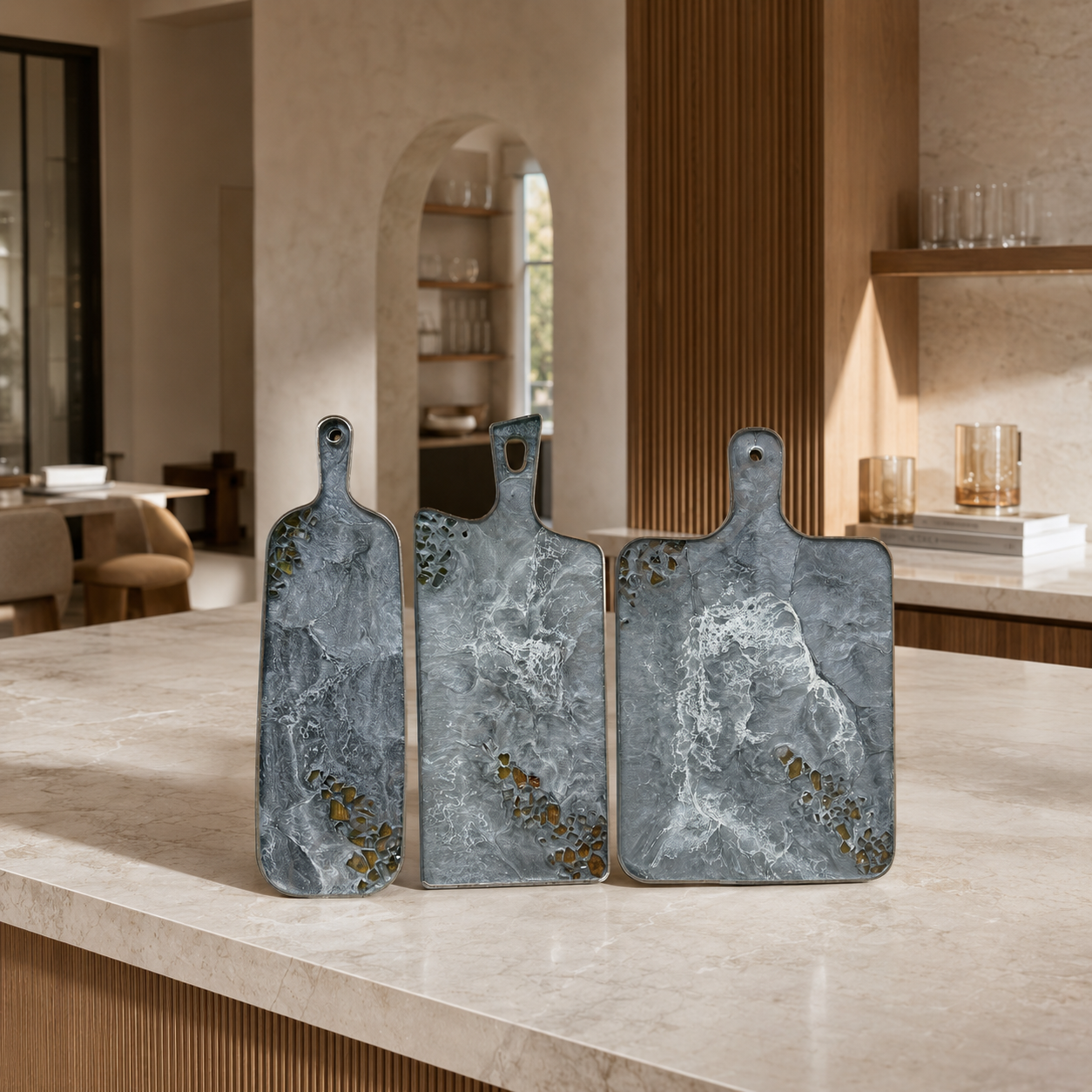 Silver and Grey Cheese board, 3 sizes handmade epoxy resin geode design