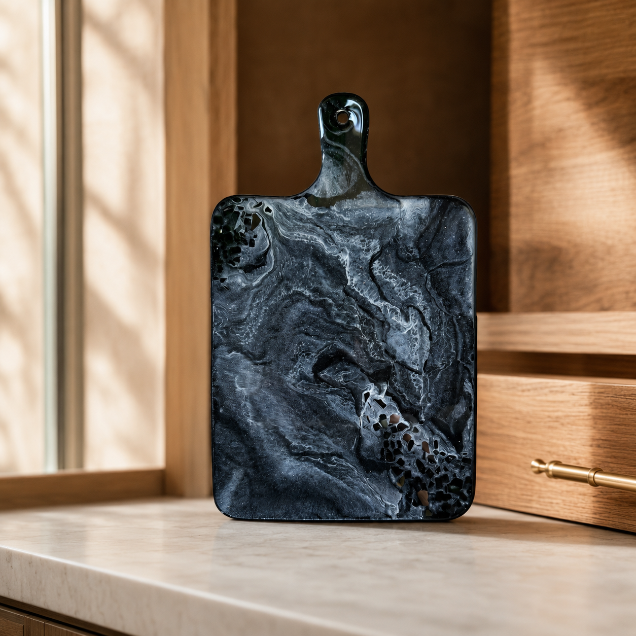 Black Cheese board, 3 sizes handmade epoxy resin geode design