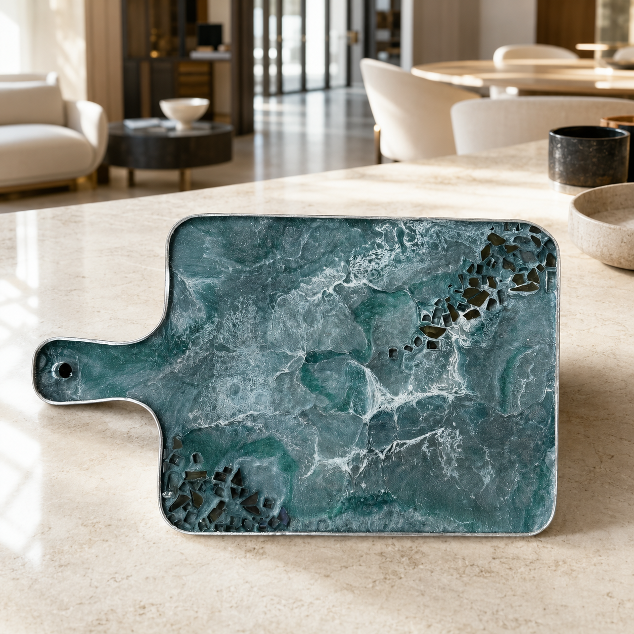 Teal and Silver Cheese board, 3 sizes handmade epoxy resin geode design