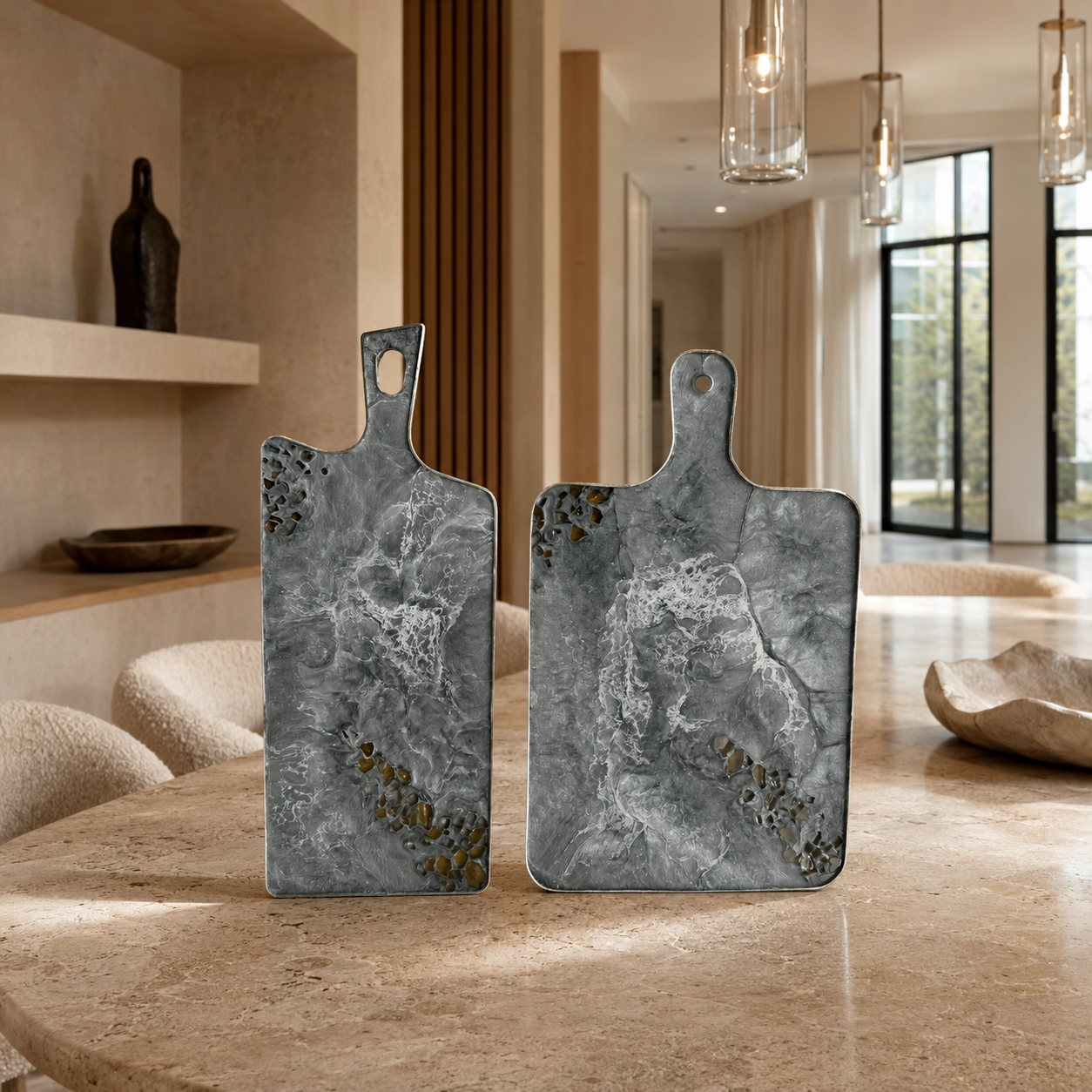 Silver and Grey Cheese board, 3 sizes handmade epoxy resin geode design