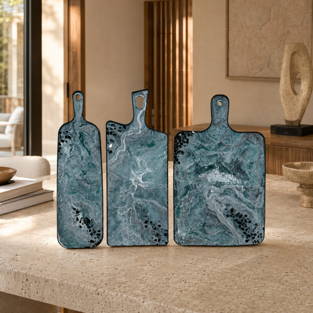 Teal and Silver Cheese board, 3 sizes handmade epoxy resin geode design