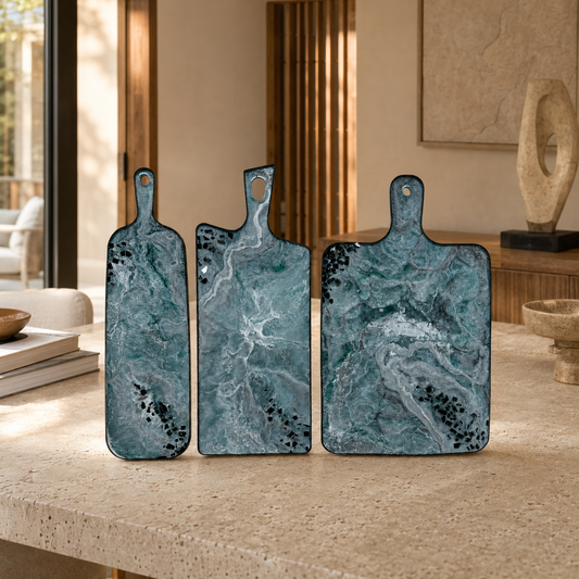 Teal and Silver Cheese board, 3 sizes handmade epoxy resin geode design