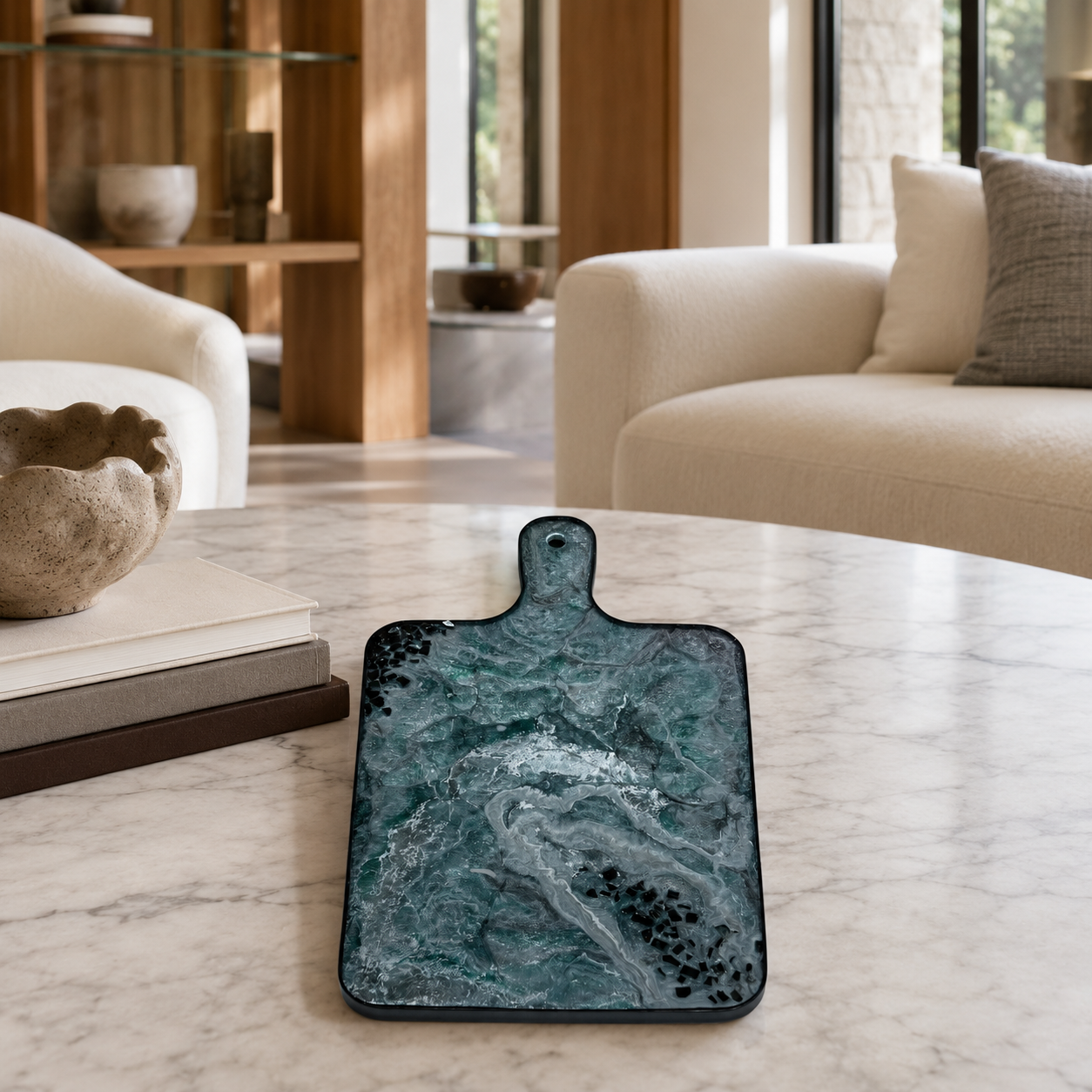 Teal and Silver Cheese board, 3 sizes handmade epoxy resin geode design
