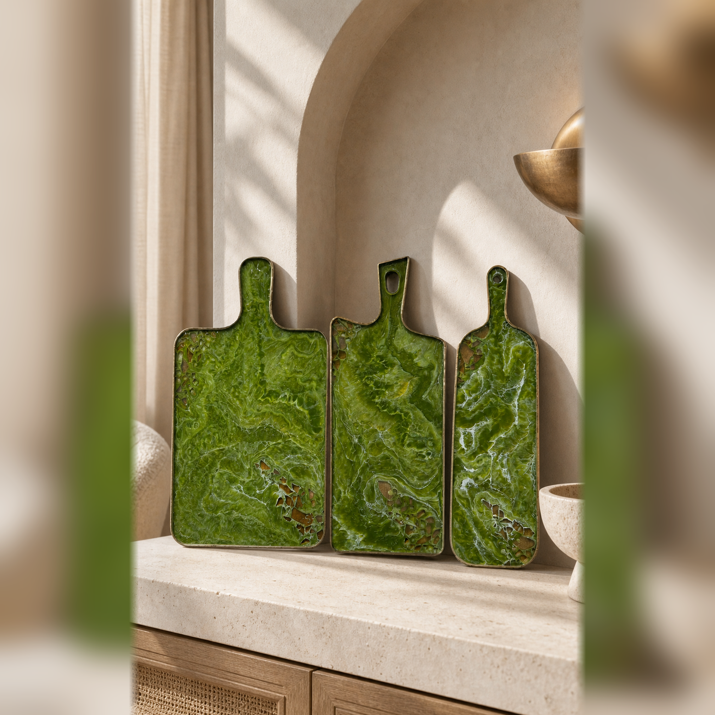 Olive Green Cheese board, 3 sizes handmade epoxy resin geode design
