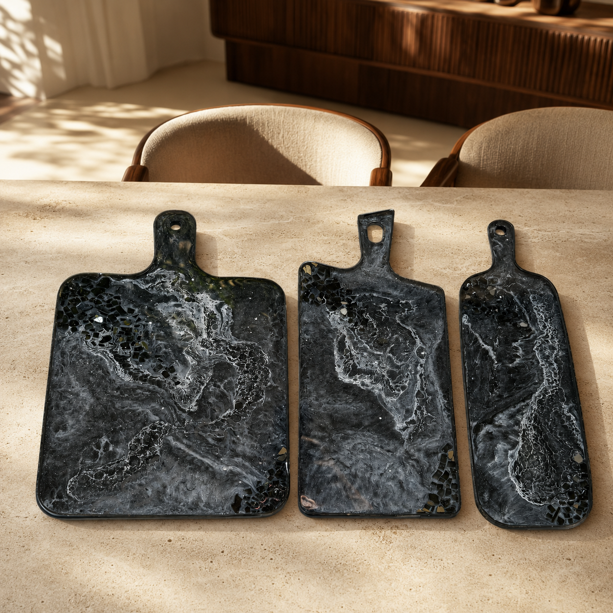 Black Cheese board, 3 sizes handmade epoxy resin geode design