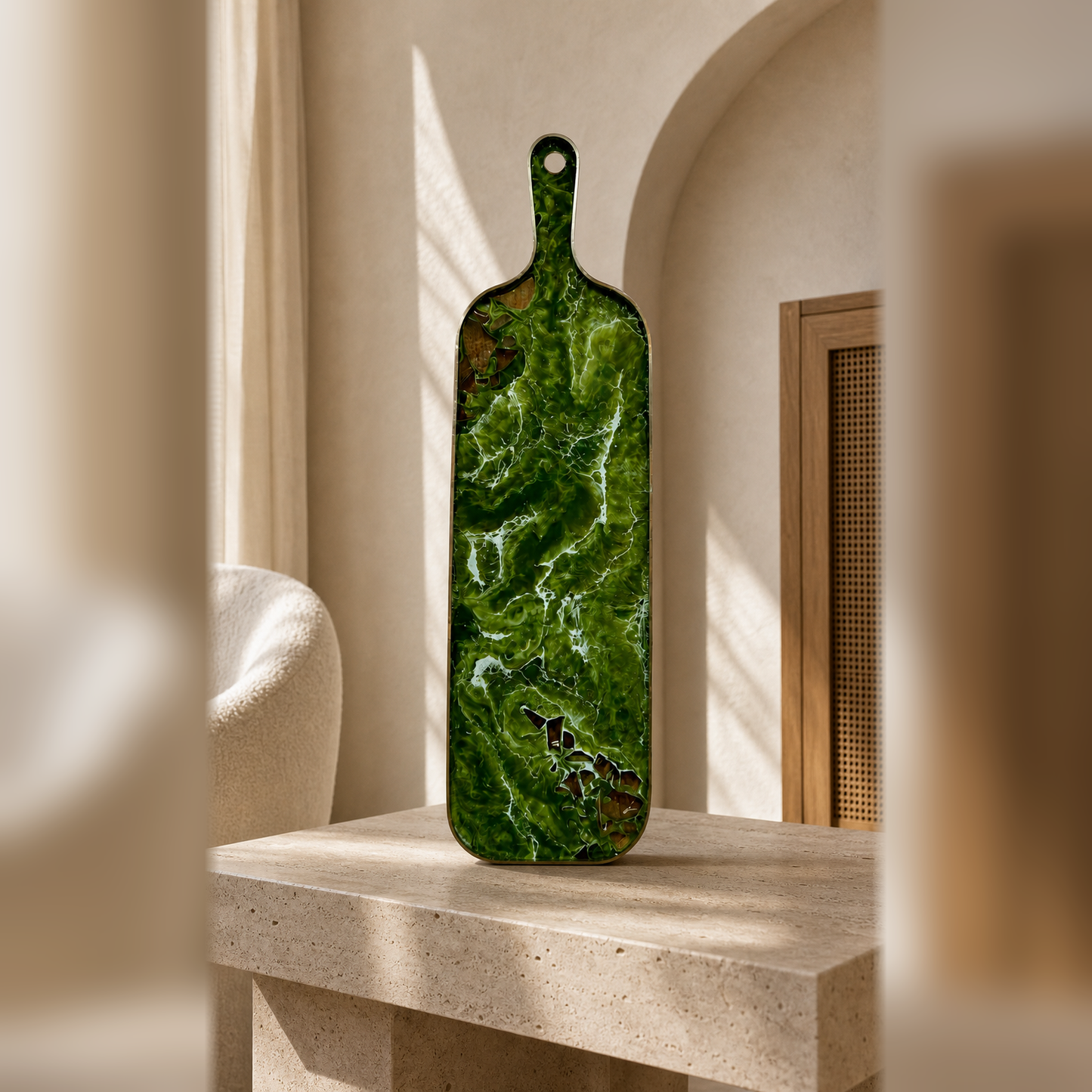 Olive Green Cheese board, 3 sizes handmade epoxy resin geode design