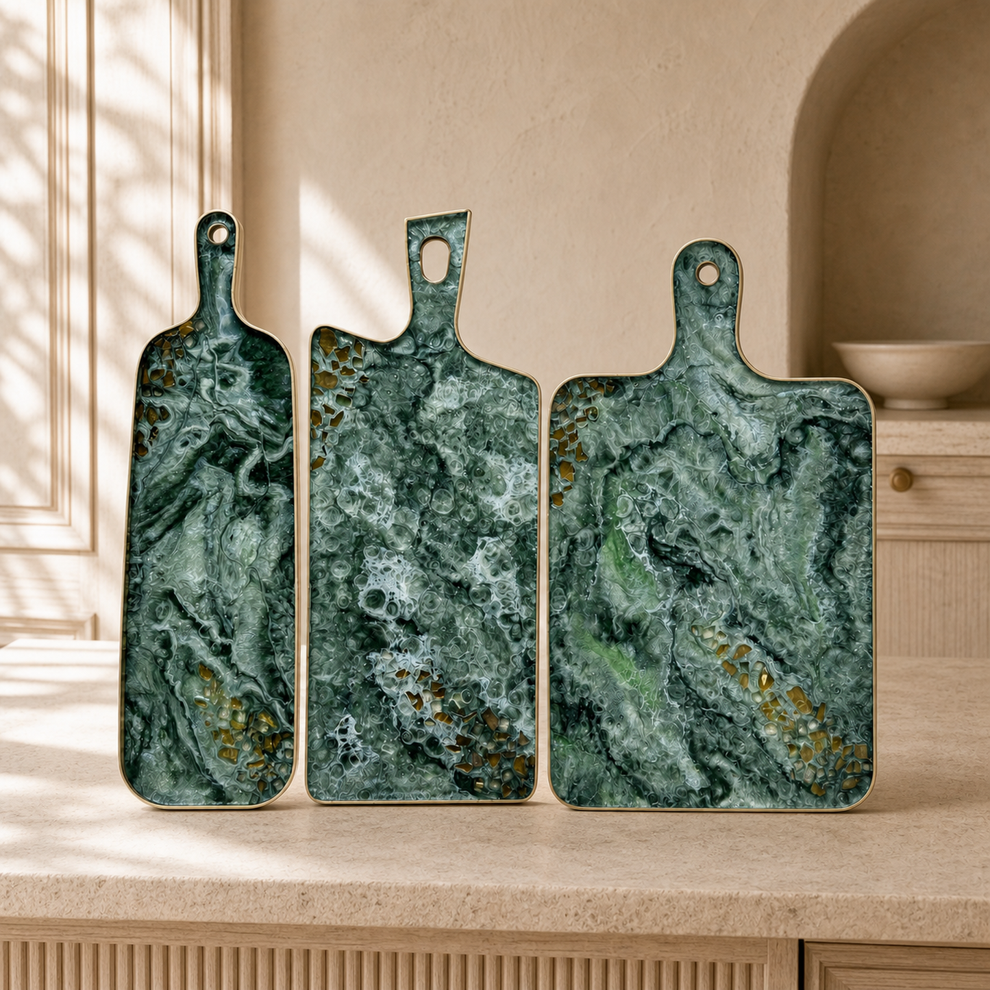 Green Cheese board, 3 sizes handmade epoxy resin geode design
