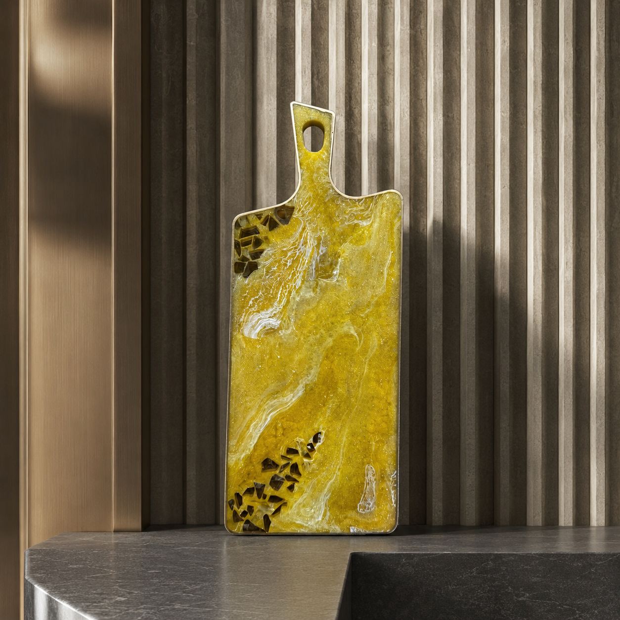 Yellow Cheese board, 3 sizes handmade epoxy resin geode design