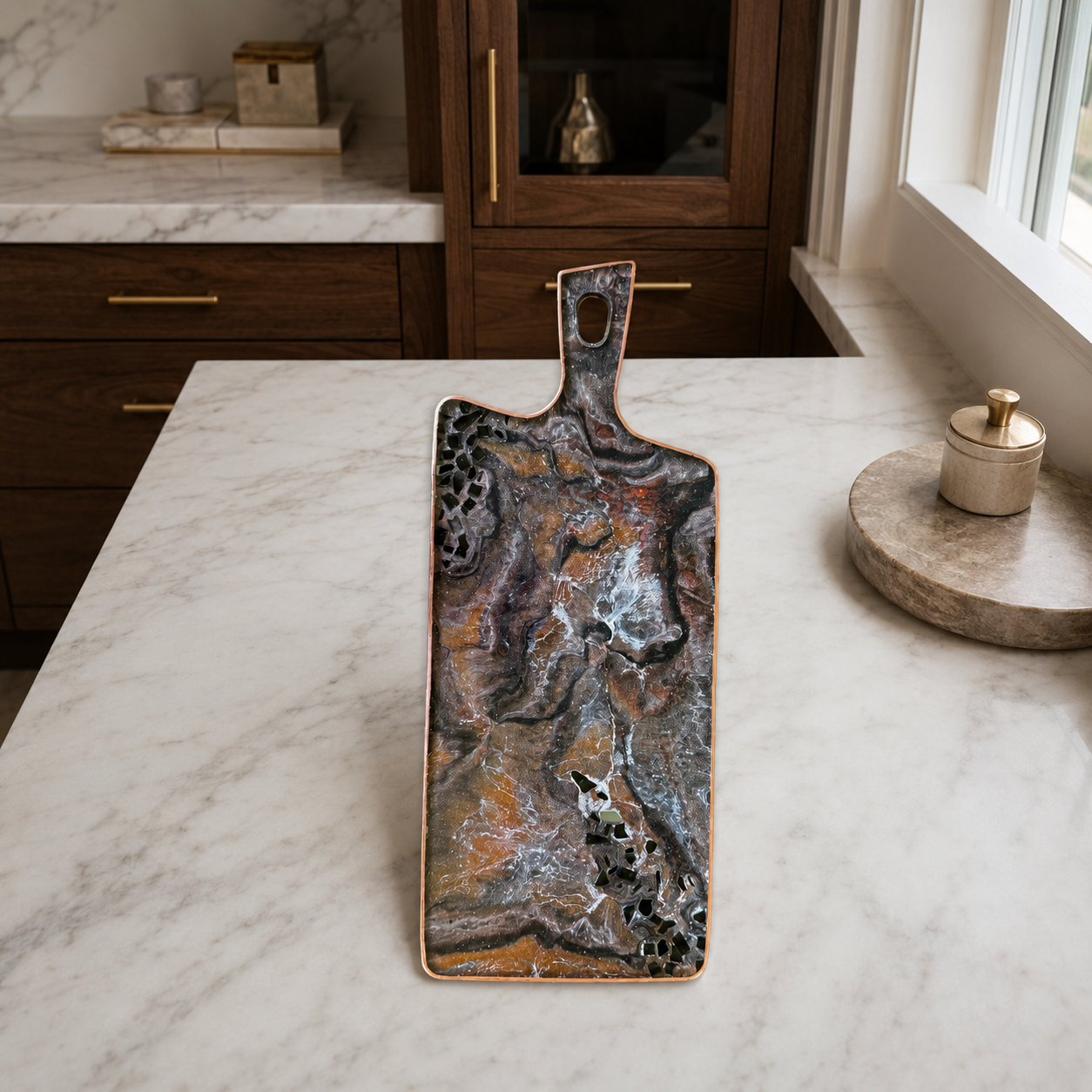 Black, Bronze and Copper Cheese board, 3 sizes handmade epoxy resin geode design