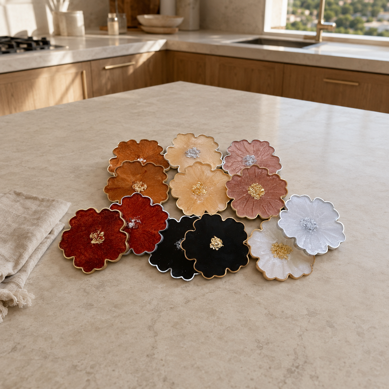 Black, Bronze, Copper Flower Coasters epoxy resin (Copy)