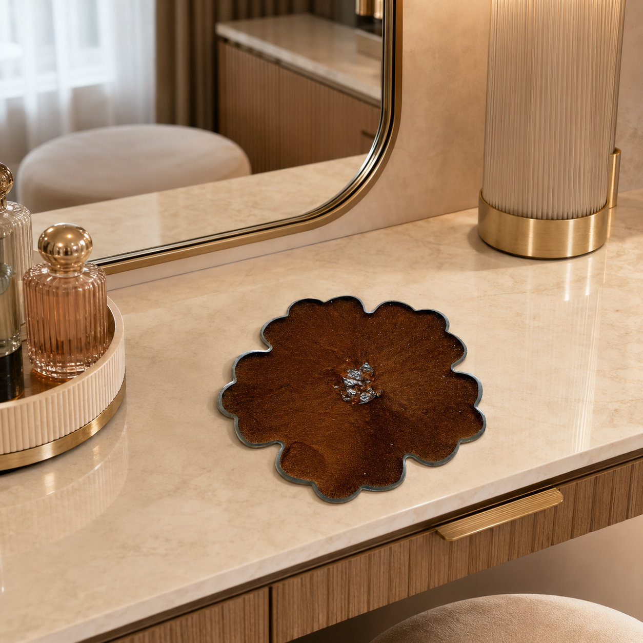 Black, Bronze, Copper Flower Coasters epoxy resin (Copy)