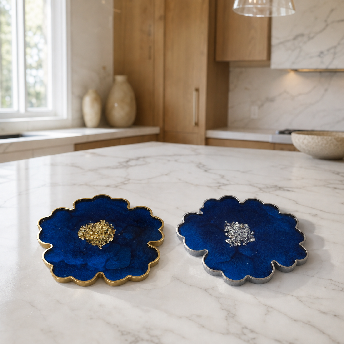 Blue Flower Coasters epoxy resin