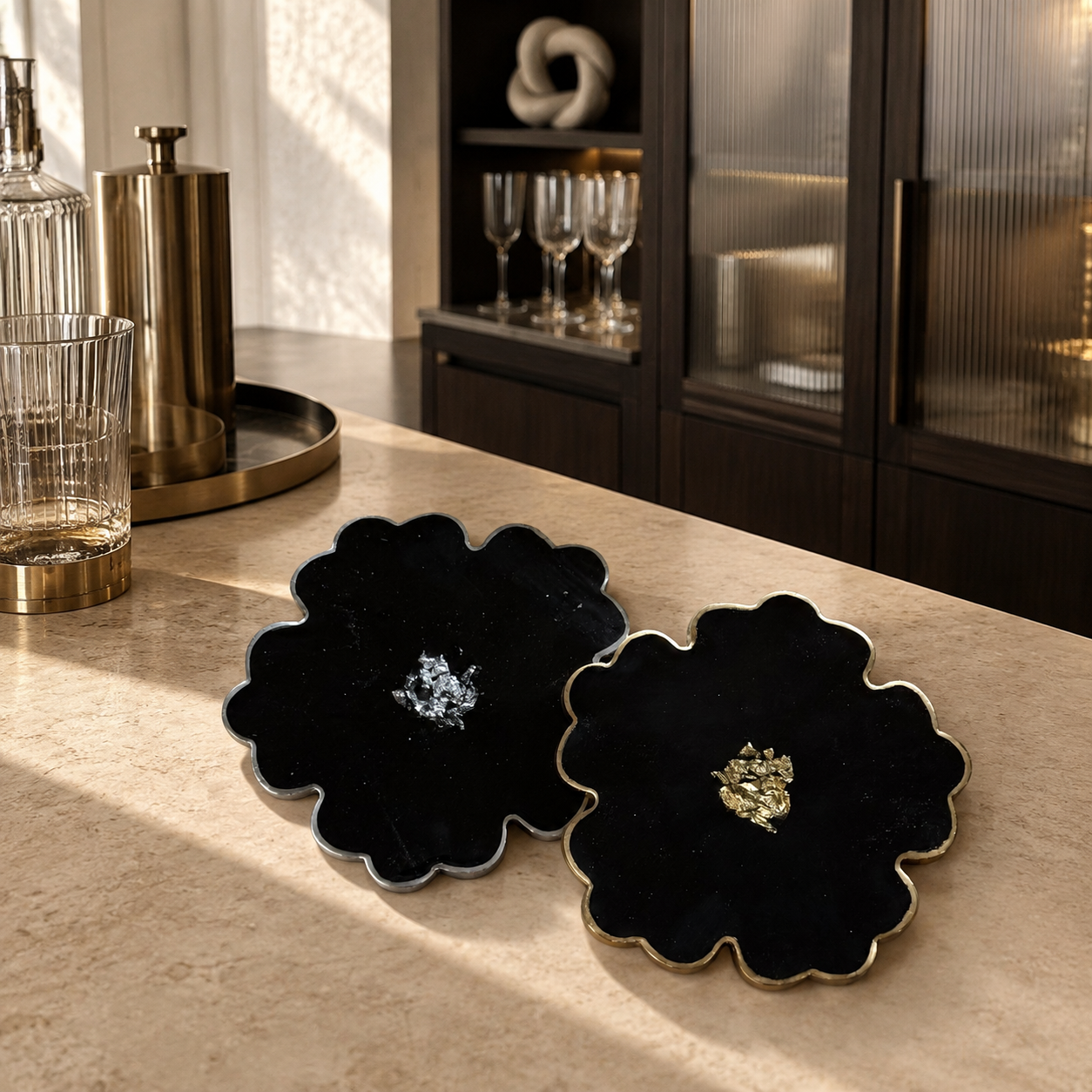 Black, Bronze, Copper Flower Coasters epoxy resin (Copy)