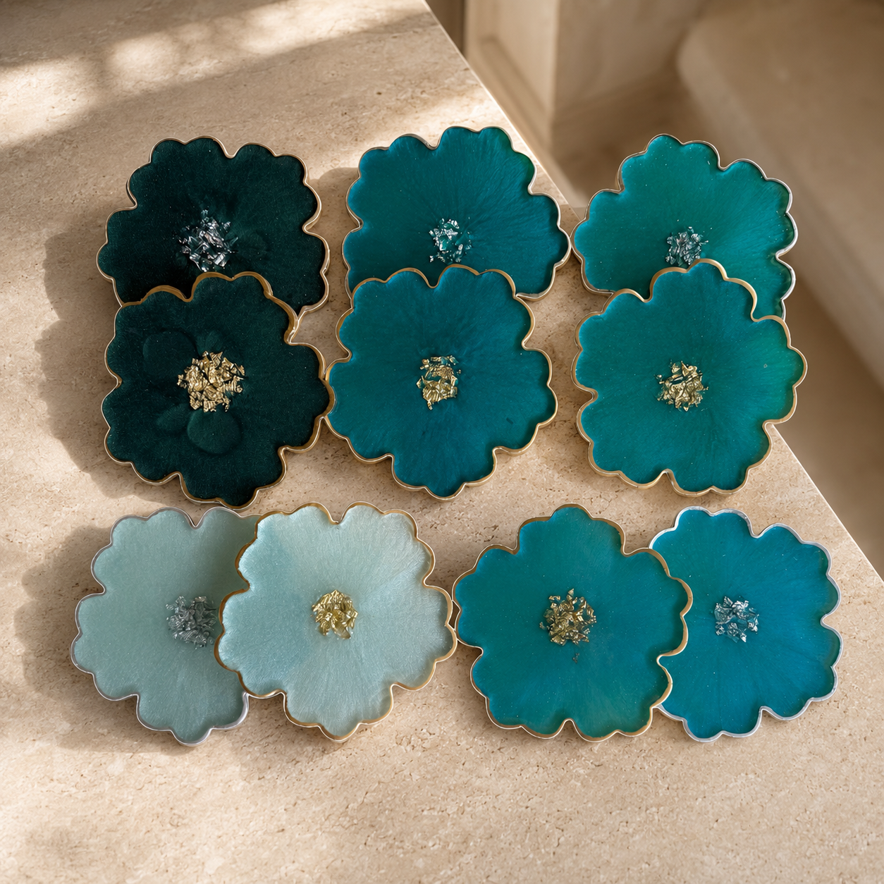 Ocean colors Flower Coasters epoxy resin