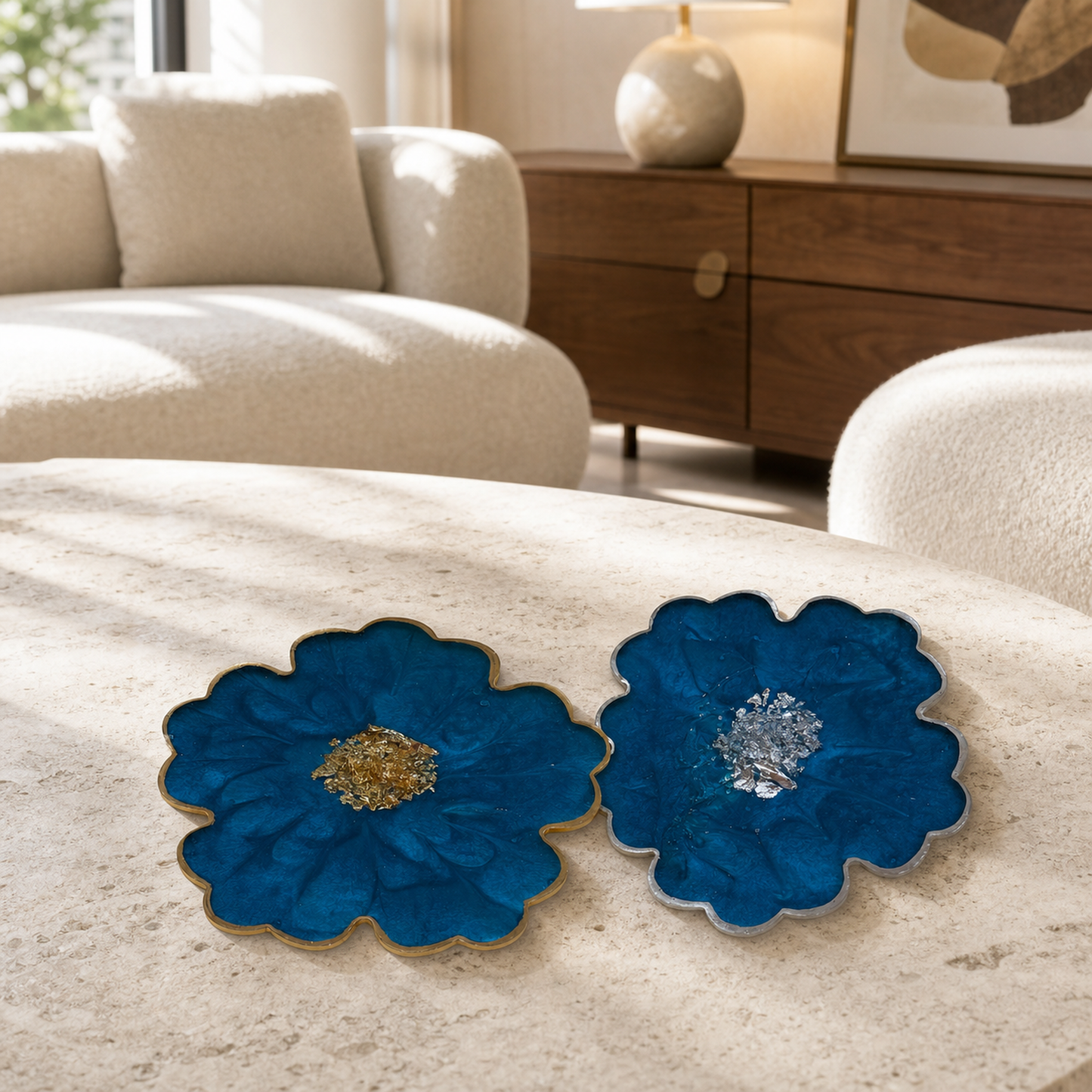 Blue Flower Coasters epoxy resin
