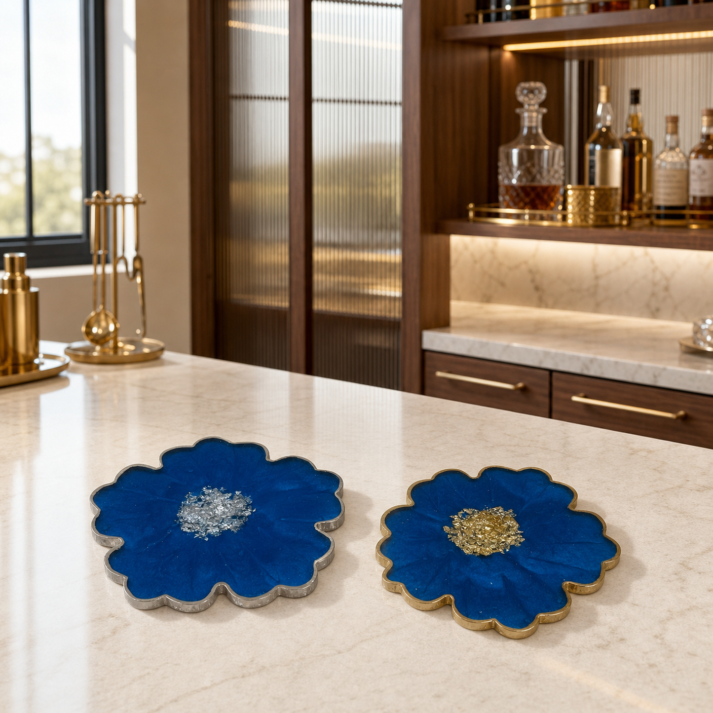 Blue Flower Coasters epoxy resin