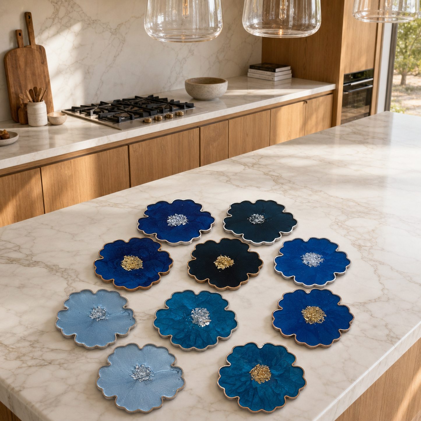 Blue Flower Coasters epoxy resin
