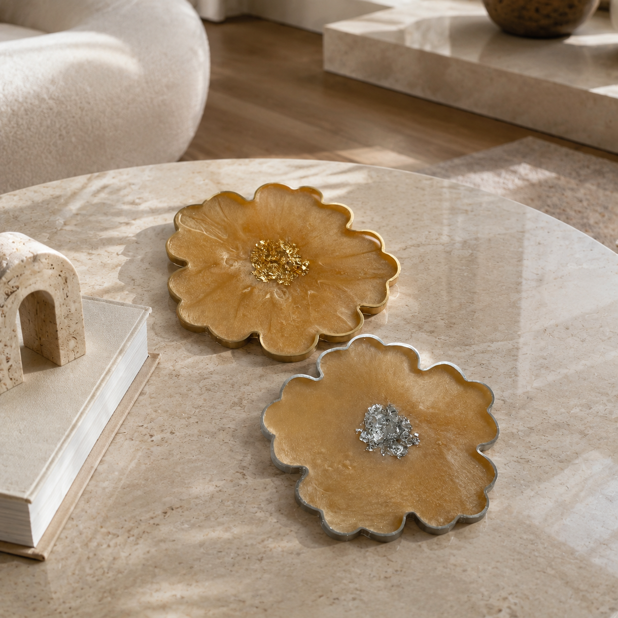 Black, Bronze, Copper Flower Coasters epoxy resin (Copy)