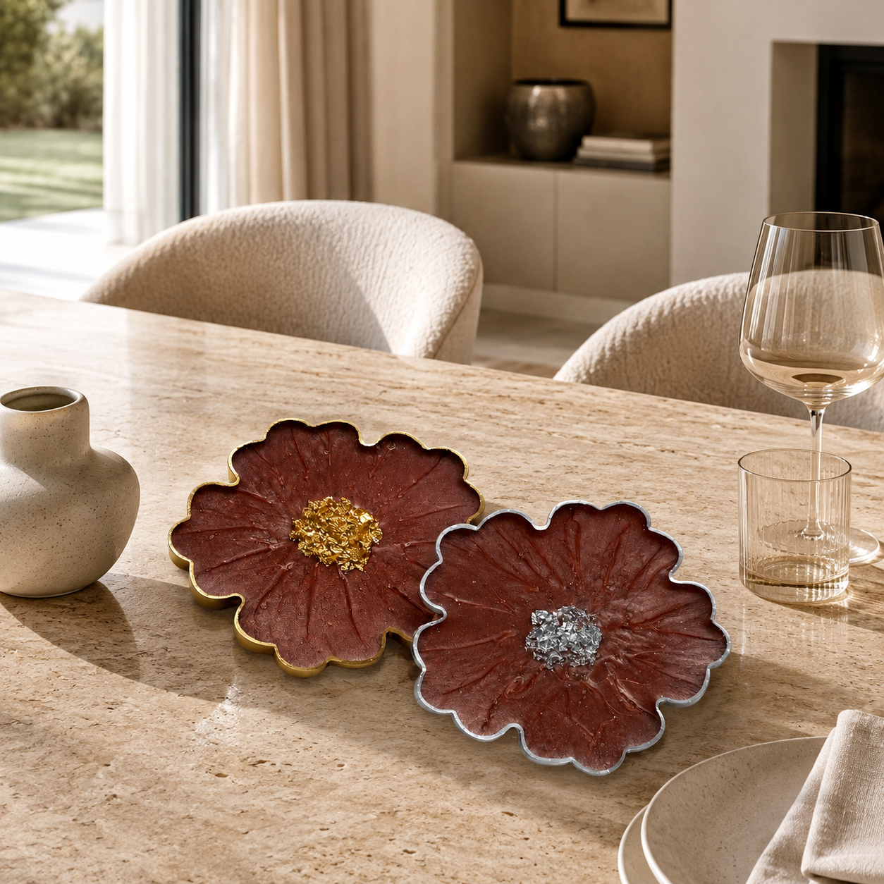 Black, Bronze, Copper Flower Coasters epoxy resin (Copy)